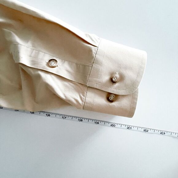 Panhandle Slim Mens Dress Shirt Long Sleeve Button Down Cotton Solid Tan Large - Picture 6 of 7